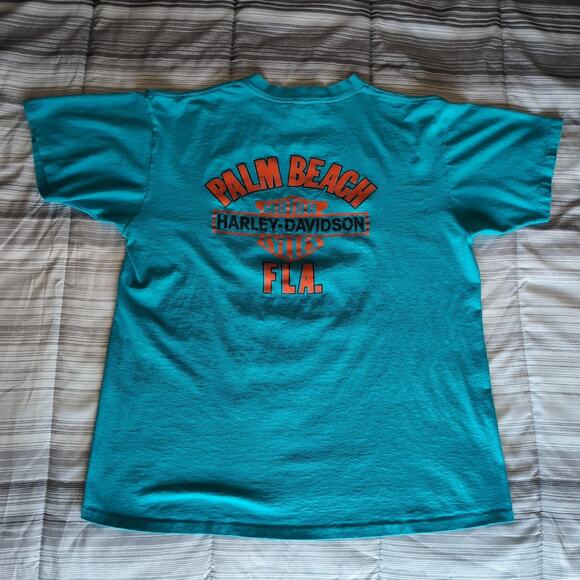 VTG 1990 Harley Davidson 3D Emblem T Shirt XL Single Stitch 90s Beach Blue USA - Picture 4 of 10